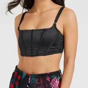Auden corset bra ladies black satin top coquette girl size L nwt
